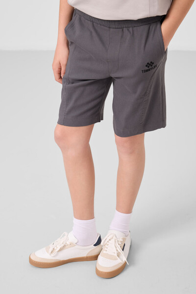 Tommylife Toptan Pamuklu Oversize Fit Dokuma Hafif Esnek Chino Erkek Çocuk Şort Takım 11276 Taş-Antrasit - Thumbnail