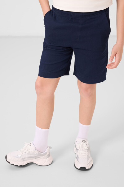 Tommylife Toptan Pamuklu Oversize Fit Dokuma Hafif Esnek Chino Erkek Çocuk Şort Takım 11278 Ekru-Lacivert - Thumbnail