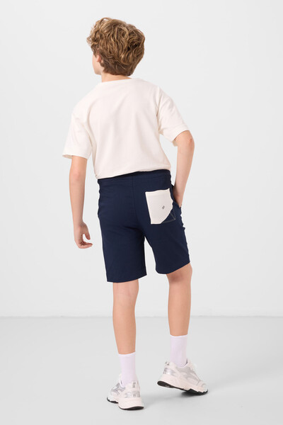 Tommylife Toptan Pamuklu Oversize Fit Dokuma Hafif Esnek Chino Erkek Çocuk Şort Takım 11278 Ekru-Lacivert - Thumbnail