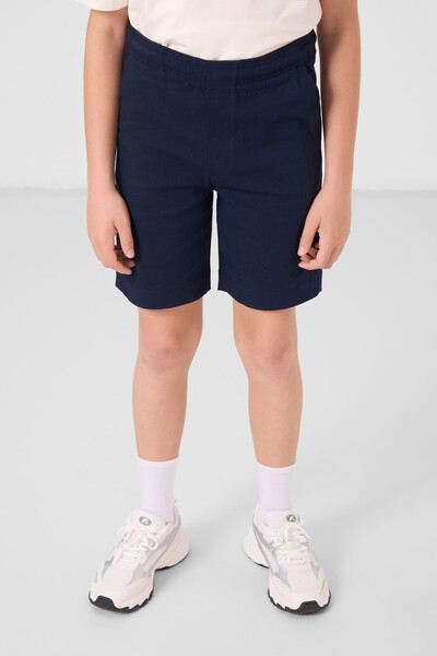 Tommylife Toptan Pamuklu Oversize Fit Dokuma Hafif Esnek Chino Erkek Çocuk Şort Takım 11278 Ekru-Lacivert - Thumbnail