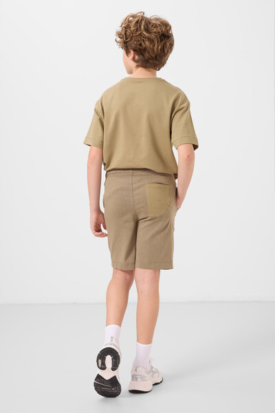 Tommylife Toptan Pamuklu Oversize Fit Dokuma Hafif Esnek Chino Erkek Çocuk Şort Takım 11278 Koyu Bej-Camel - Thumbnail