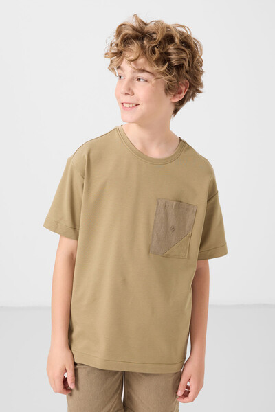 Tommylife Toptan Pamuklu Oversize Fit Dokuma Hafif Esnek Chino Erkek Çocuk Şort Takım 11278 Koyu Bej-Camel - Thumbnail