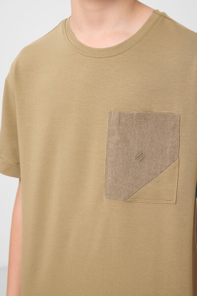 Tommylife Toptan Pamuklu Oversize Fit Dokuma Hafif Esnek Chino Erkek Çocuk Şort Takım 11278 Koyu Bej-Camel - Thumbnail