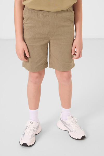 Tommylife Toptan Pamuklu Oversize Fit Dokuma Hafif Esnek Chino Erkek Çocuk Şort Takım 11278 Koyu Bej-Camel - Thumbnail