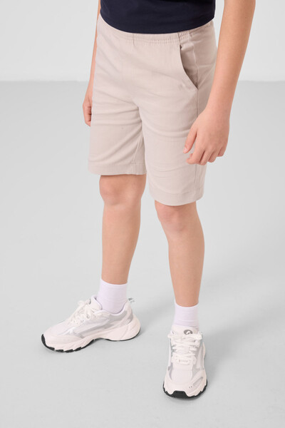 Tommylife Toptan Pamuklu Oversize Fit Dokuma Hafif Esnek Chino Erkek Çocuk Şort Takım 11278 Lacivert-Taş - Thumbnail