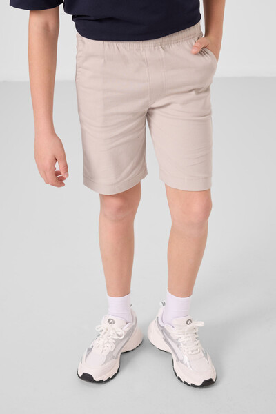 Tommylife Toptan Pamuklu Oversize Fit Dokuma Hafif Esnek Chino Erkek Çocuk Şort Takım 11278 Lacivert-Taş - Thumbnail