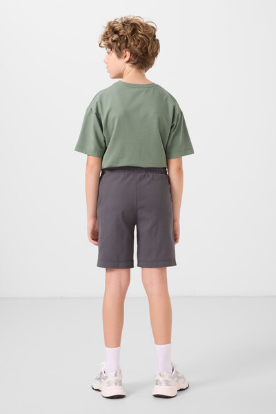 Tommylife Toptan Pamuklu Oversize Fit Dokuma Hafif Esnek Chino Erkek Çocuk Şort Takım 11279 Açık Yeşil-Antrasit - Thumbnail