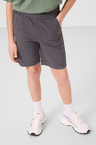 Tommylife Toptan Pamuklu Oversize Fit Dokuma Hafif Esnek Chino Erkek Çocuk Şort Takım 11279 Açık Yeşil-Antrasit - Thumbnail