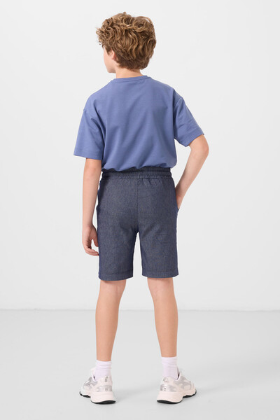 Tommylife Toptan Pamuklu Oversize Fit Dokuma Hafif Esnek Chino Erkek Çocuk Şort Takım 11279 Koyu Mavi-Koyu Lacivert - Thumbnail
