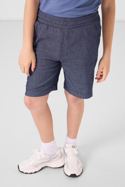 Tommylife Toptan Pamuklu Oversize Fit Dokuma Hafif Esnek Chino Erkek Çocuk Şort Takım 11279 Koyu Mavi-Koyu Lacivert - Thumbnail