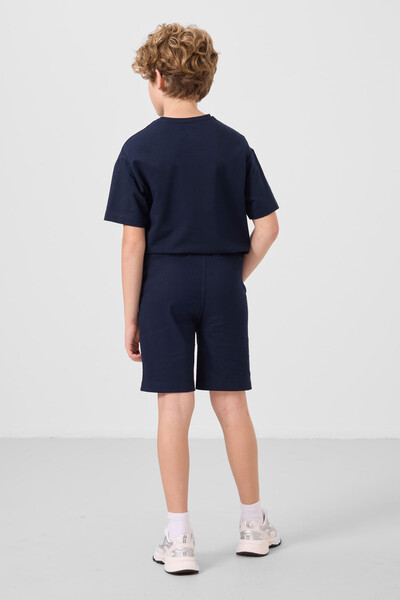 Tommylife Toptan Pamuklu Oversize Fit Dokuma Hafif Esnek Chino Erkek Çocuk Şort Takım 11279 Lacivert - Thumbnail