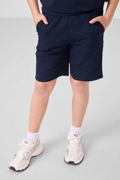 Tommylife Toptan Pamuklu Oversize Fit Dokuma Hafif Esnek Chino Erkek Çocuk Şort Takım 11279 Lacivert - Thumbnail