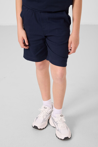 Tommylife Toptan Pamuklu Oversize Fit Dokuma Hafif Esnek Chino Erkek Çocuk Şort Takım 11279 Lacivert - Thumbnail