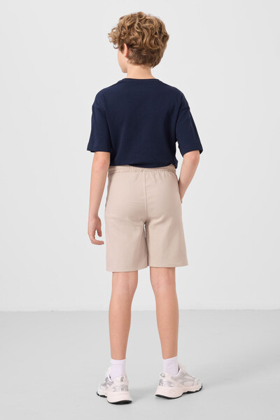 Tommylife Toptan Pamuklu Oversize Fit Dokuma Hafif Esnek Chino Erkek Çocuk Şort Takım 11279 Lacivert-Taş - Thumbnail