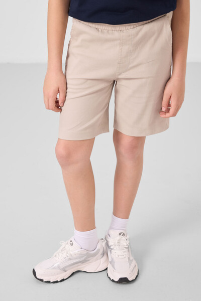 Tommylife Toptan Pamuklu Oversize Fit Dokuma Hafif Esnek Chino Erkek Çocuk Şort Takım 11279 Lacivert-Taş - Thumbnail
