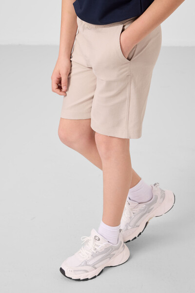 Tommylife Toptan Pamuklu Oversize Fit Dokuma Hafif Esnek Chino Erkek Çocuk Şort Takım 11279 Lacivert-Taş - Thumbnail
