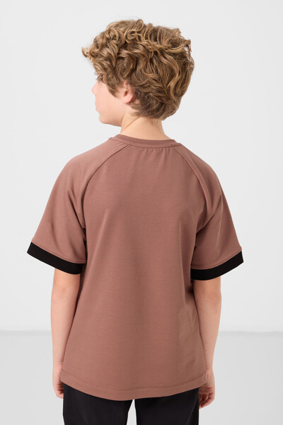 Tommylife Toptan Pamuklu Yumuşak Dokulu Oversize Cep Detaylı Erkek Çocuk T-Shirt 11295 Tarçın - Thumbnail