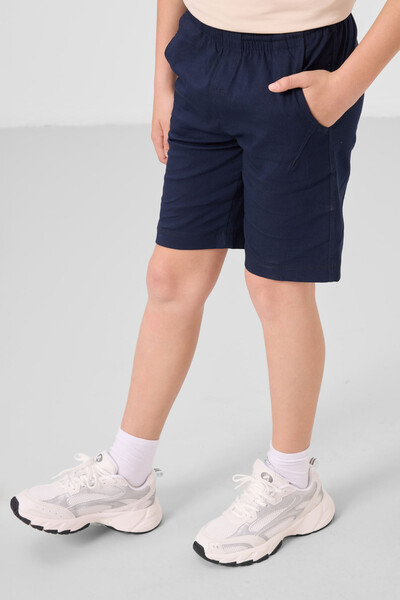 Tommylife Toptan Pamuklu Oversize Fit Dokuma Hafif Esnek Chino Erkek Çocuk Şort Takım 11277 Bej-Lacivert - Thumbnail