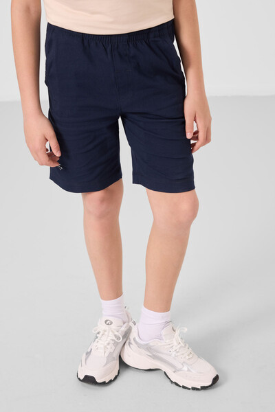 Tommylife Toptan Pamuklu Oversize Fit Dokuma Hafif Esnek Chino Erkek Çocuk Şort Takım 11277 Bej-Lacivert - Thumbnail