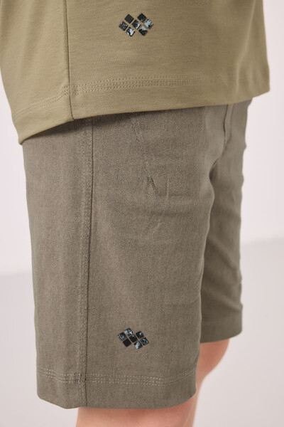 Tommylife Toptan Pamuklu Oversize Fit Dokuma Hafif Esnek Chino Erkek Çocuk Şort Takım 11277 Koyu Bej-Camel - Thumbnail