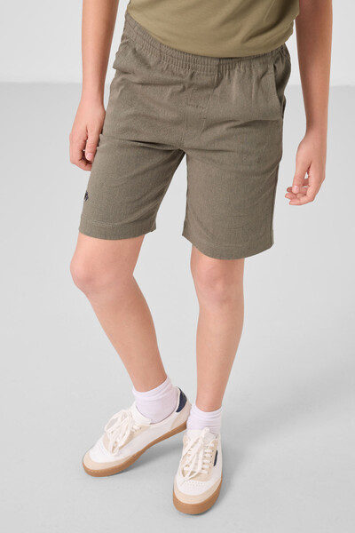Tommylife Toptan Pamuklu Oversize Fit Dokuma Hafif Esnek Chino Erkek Çocuk Şort Takım 11277 Koyu Bej-Camel - Thumbnail