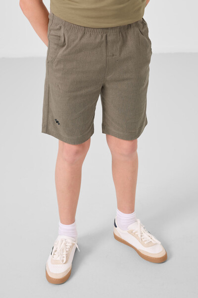 Tommylife Toptan Pamuklu Oversize Fit Dokuma Hafif Esnek Chino Erkek Çocuk Şort Takım 11277 Koyu Bej-Camel - Thumbnail