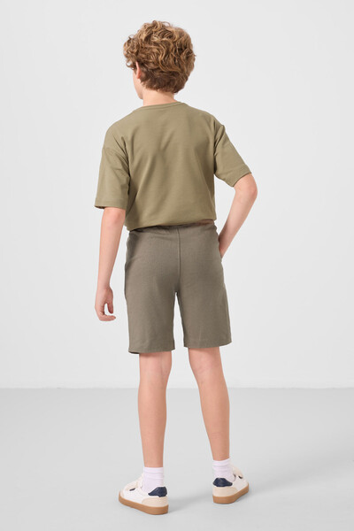 Tommylife Toptan Pamuklu Oversize Fit Dokuma Hafif Esnek Chino Erkek Çocuk Şort Takım 11277 Koyu Bej-Camel - Thumbnail