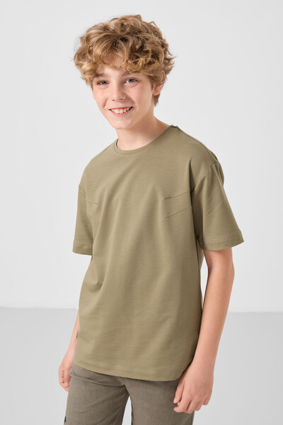 Tommylife Toptan Pamuklu Oversize Fit Dokuma Hafif Esnek Chino Erkek Çocuk Şort Takım 11277 Koyu Bej-Camel - Thumbnail