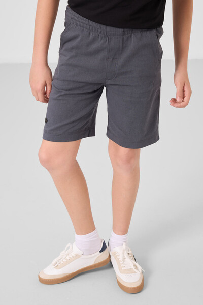 Tommylife Toptan Pamuklu Oversize Fit Dokuma Hafif Esnek Chino Erkek Çocuk Şort Takım 11277 Siyah-Gri - Thumbnail