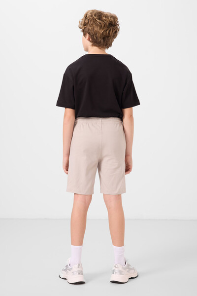 Tommylife Toptan Pamuklu Oversize Fit Dokuma Hafif Esnek Chino Erkek Çocuk Şort Takım 11277 Siyah-Taş - Thumbnail