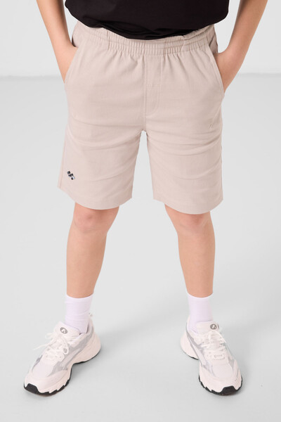 Tommylife Toptan Pamuklu Oversize Fit Dokuma Hafif Esnek Chino Erkek Çocuk Şort Takım 11277 Siyah-Taş - Thumbnail