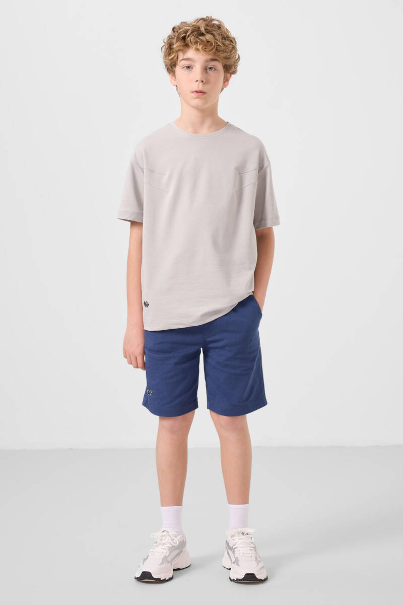 TOMMYLIFE - Tommylife Toptan Pamuklu Oversize Fit Dokuma Hafif Esnek Chino Erkek Çocuk Şort Takım 11277 Taş-Parlament