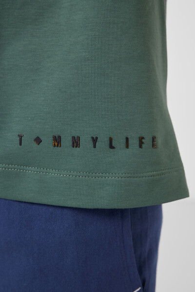 Tommylife Toptan Pamuklu Yumuşak Dokulu Oversize Basic Erkek Çocuk T-Shirt 11297 Açık Yeşil - Thumbnail
