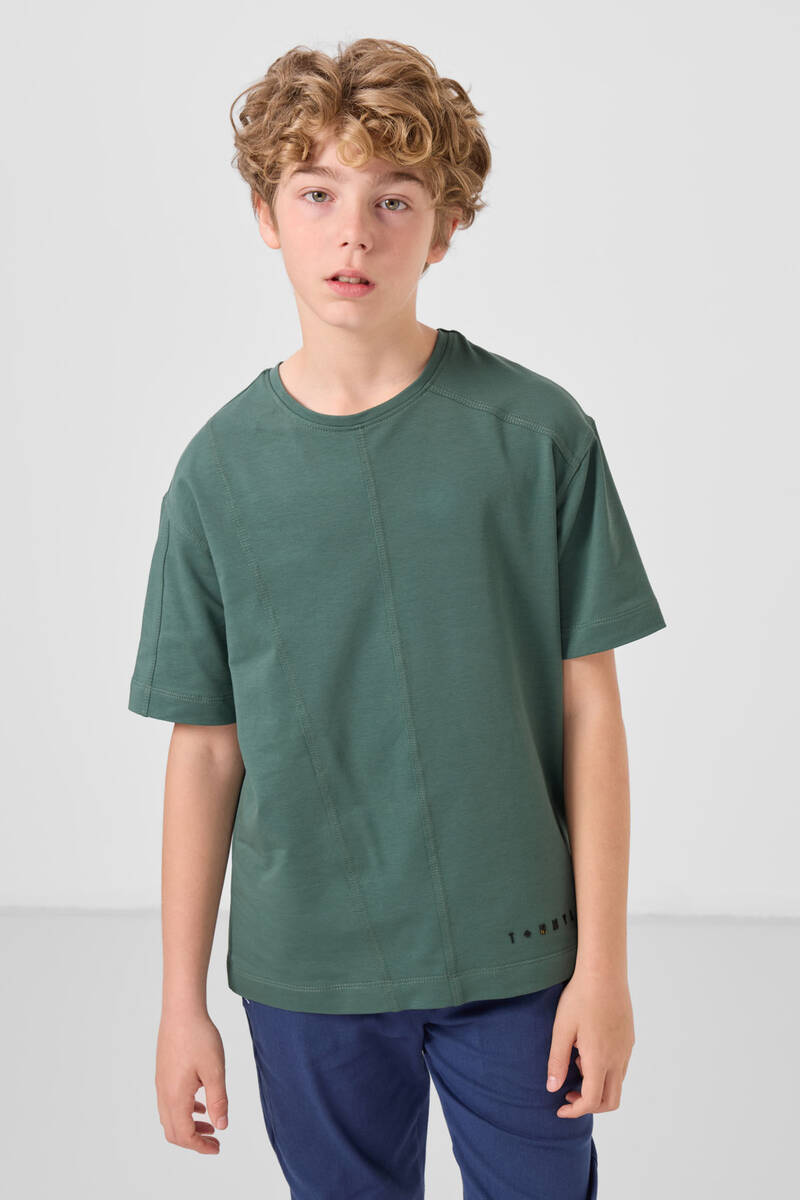 TOMMYLIFE - Tommylife Toptan Pamuklu Yumuşak Dokulu Oversize Basic Erkek Çocuk T-Shirt 11297 Açık Yeşil