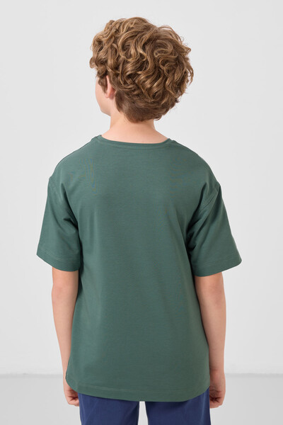 Tommylife Toptan Pamuklu Yumuşak Dokulu Oversize Basic Erkek Çocuk T-Shirt 11297 Açık Yeşil - Thumbnail