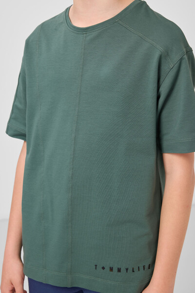 Tommylife Toptan Pamuklu Yumuşak Dokulu Oversize Basic Erkek Çocuk T-Shirt 11297 Açık Yeşil - Thumbnail