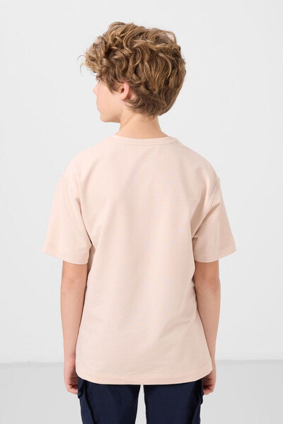 Tommylife Toptan Pamuklu Yumuşak Dokulu Oversize Basic Erkek Çocuk T-Shirt 11297 Bej - Thumbnail
