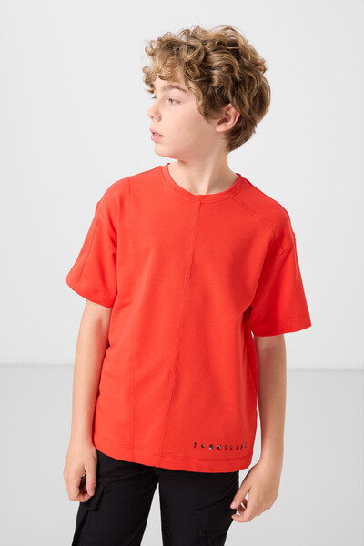 Tommylife Toptan Pamuklu Yumuşak Dokulu Oversize Basic Erkek Çocuk T-Shirt 11297 Fiesta - Thumbnail