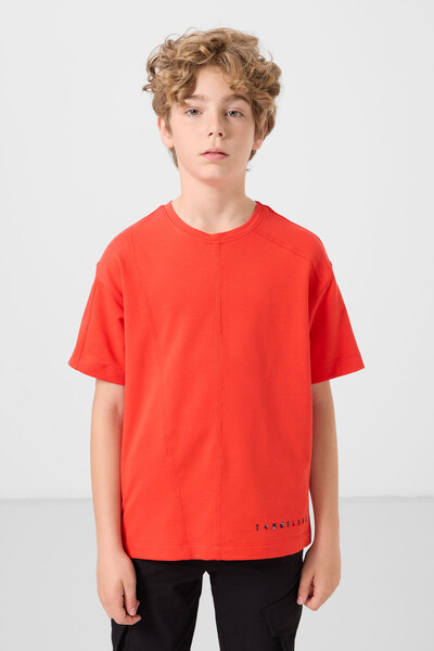 Tommylife Toptan Pamuklu Yumuşak Dokulu Oversize Basic Erkek Çocuk T-Shirt 11297 Fiesta - Thumbnail