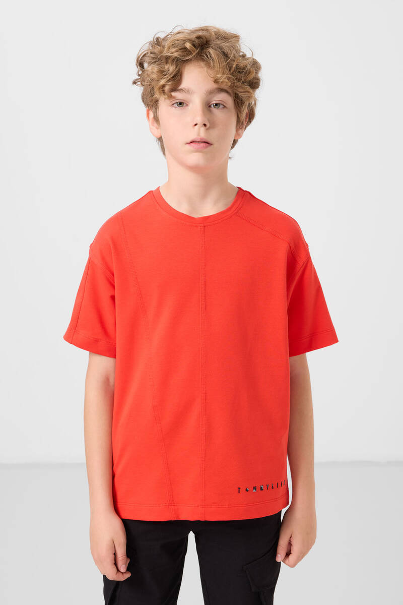 TOMMYLIFE - Tommylife Toptan Pamuklu Yumuşak Dokulu Oversize Basic Erkek Çocuk T-Shirt 11297 Fiesta