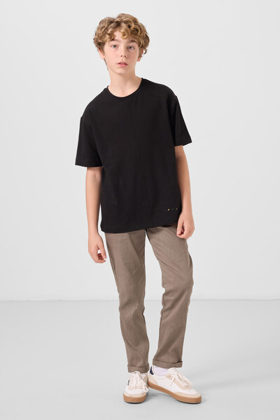 Tommylife Toptan Pamuklu Yumuşak Dokulu Oversize Basic Erkek Çocuk T-Shirt 11297 Siyah - Thumbnail
