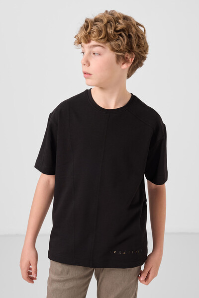 Tommylife Toptan Pamuklu Yumuşak Dokulu Oversize Basic Erkek Çocuk T-Shirt 11297 Siyah - Thumbnail