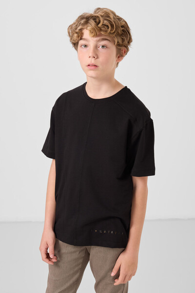 Tommylife Toptan Pamuklu Yumuşak Dokulu Oversize Basic Erkek Çocuk T-Shirt 11297 Siyah - Thumbnail