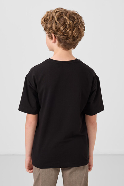 Tommylife Toptan Pamuklu Yumuşak Dokulu Oversize Basic Erkek Çocuk T-Shirt 11297 Siyah - Thumbnail