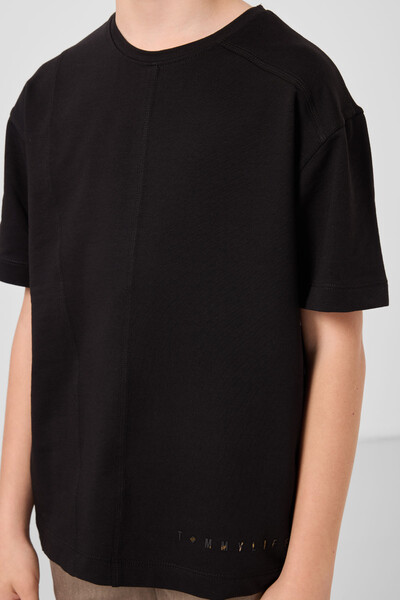 Tommylife Toptan Pamuklu Yumuşak Dokulu Oversize Basic Erkek Çocuk T-Shirt 11297 Siyah - Thumbnail