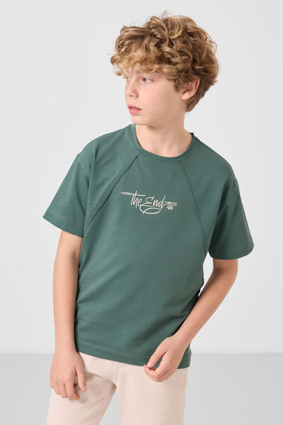 Tommylife Toptan Pamuklu Yumuşak Dokulu Oversize Baskılı Erkek Çocuk T-Shirt 11285 Açık Yeşil - Thumbnail