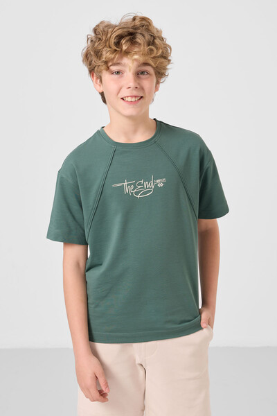 Tommylife Toptan Pamuklu Yumuşak Dokulu Oversize Baskılı Erkek Çocuk T-Shirt 11285 Açık Yeşil - Thumbnail
