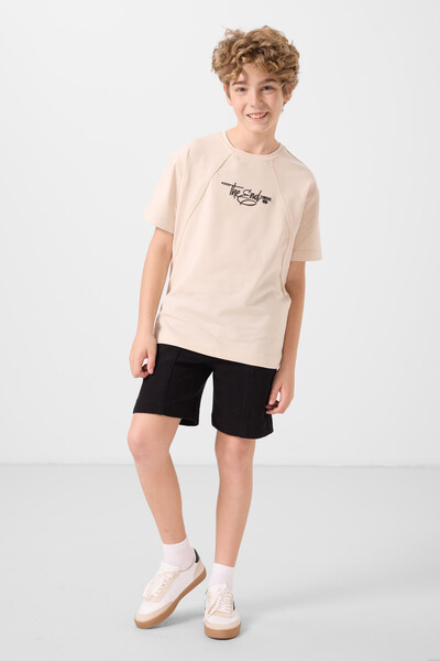 Tommylife Toptan Pamuklu Yumuşak Dokulu Oversize Baskılı Erkek Çocuk T-Shirt 11285 Bej - Thumbnail