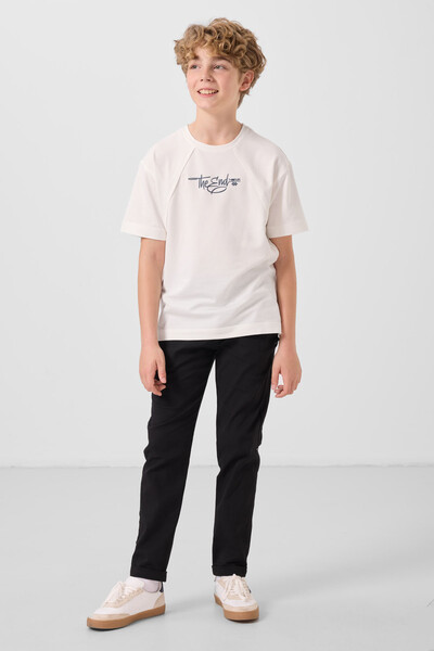 Tommylife Toptan Pamuklu Yumuşak Dokulu Oversize Baskılı Erkek Çocuk T-Shirt 11285 Ekru - Thumbnail