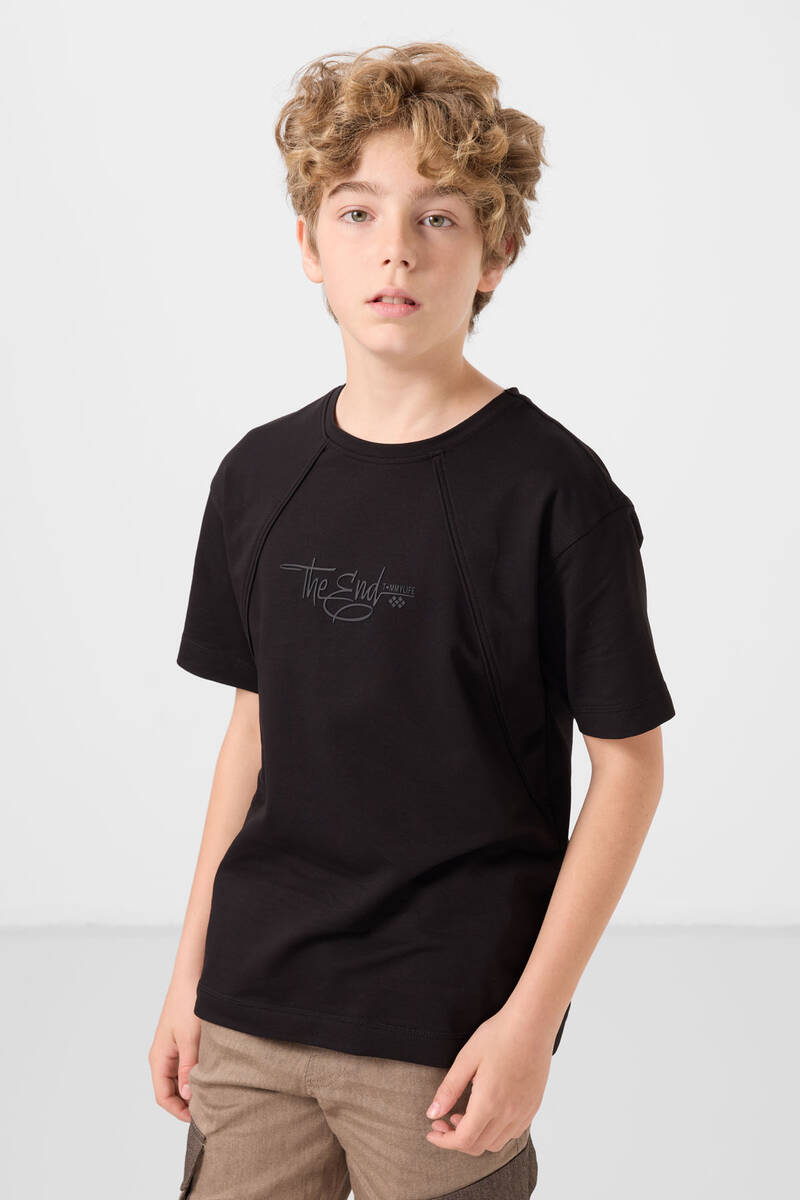 TOMMYLIFE - Tommylife Toptan Pamuklu Yumuşak Dokulu Oversize Baskılı Erkek Çocuk T-Shirt 11285 Siyah